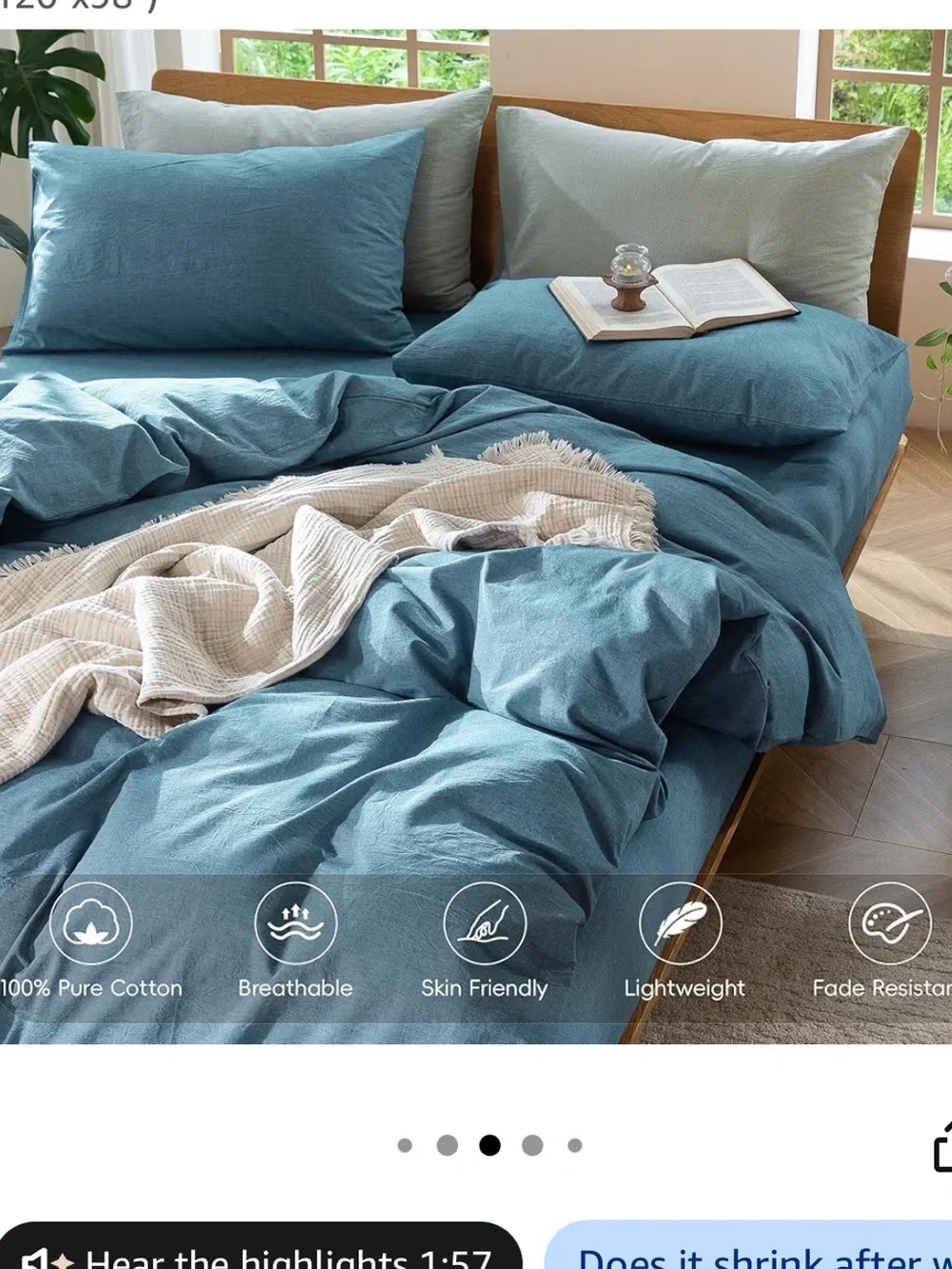 MooMee OVERSIZED KING Bedding Duvet Cover Set 100% Waahed Cotton